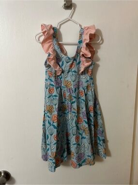 Rags to Raches Sky Blue Floral Dress with Pink Ruffle Straps